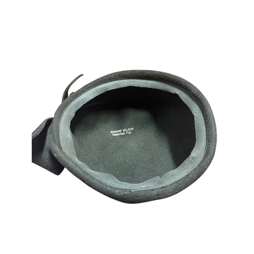 Vintage Black Fur Felt Pillbox Hat Front Bow Faux Pearl Union Made 1950s‎ 1960s